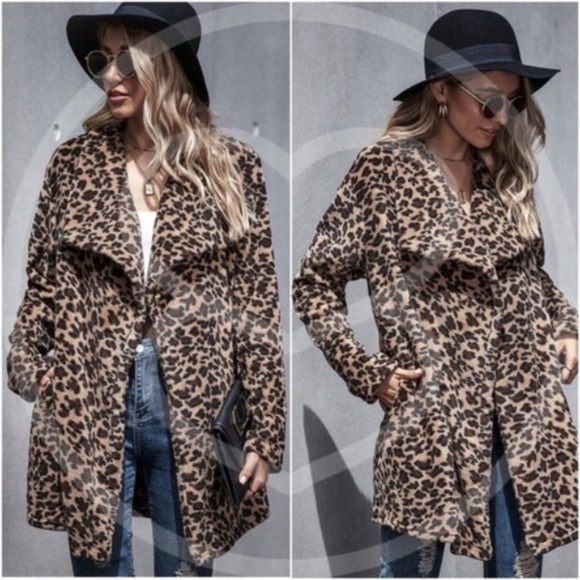 boho Camel Vegan fur leopard print jacket Coat - Picture 3 of 4